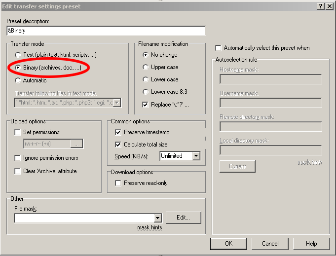 To ensure correct line endings when you transfer files, you need to force the transfer mode to BINARY which works for text / code as well.